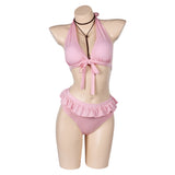 Game Final Fantasy VII Aerith Gainsborough Women Pink Bikini Set Swimsuit Cosplay Costume Original Design