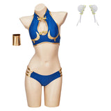Game Street Fighter Chun Li Women Blue Bikini Set Swimsuit Cosplay Costume Outfits Halloween Carnival Suit