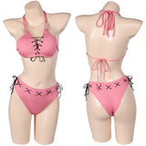 Game Street Fighter Lucia Morgan Women Pink Bikini Set Sexy Swimsuit Cosplay Costume