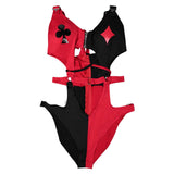 Harley Quinn Women Red And Black Sexy Swimsuit Cosplay Costume Outfits Halloween Carnival Suit
