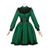 Haunted Mansion Maid Green Striped Dress Outfit Cosplay Costume Outfits Halloween Carnival Suit