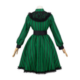 Haunted Mansion Maid Green Striped Dress Outfit Cosplay Costume Outfits Halloween Carnival Suit