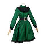 Haunted Mansion Maid Green Striped Dress Outfit Cosplay Costume Outfits Halloween Carnival Suit