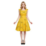 La La Land Mia Women Yellow Printed Dress Cosplay Costume Outfit Halloween Carnival Suit