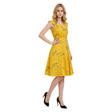 La La Land Mia Women Yellow Printed Dress Cosplay Costume Outfit Halloween Carnival Suit