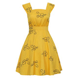 La La Land Mia Women Yellow Printed Dress Cosplay Costume Outfit Halloween Carnival Suit
