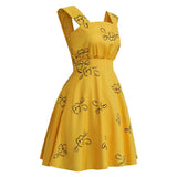 La La Land Mia Women Yellow Printed Dress Cosplay Costume Outfit Halloween Carnival Suit