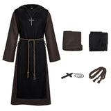 Medieval Renaissance Priest Black Robe Outfit Cosplay Costume Outfit Halloween Carnival Suit