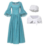 Medieval Renaissance Women Green Printed Dress Cosplay Costume Outfit Halloween Carnival Suit