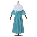 Medieval Renaissance Women Green Printed Dress Cosplay Costume Outfit Halloween Carnival Suit