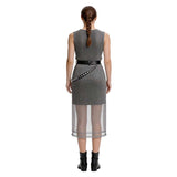 Medieval Renaissance Women Silver Chainmail Sleeveless Mesh Dress Cosplay Costume Outfit Halloween Carnival Suit