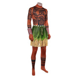 Moana Live-action Maui  Brown Jumpsuit with Grass Skirt Cosplay Costume Outfit Halloween Carnival Suit