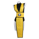Mortal Kombat Scorpion Gender-swapped Women Yellow Qipao Cosplay Costume Outfit Halloween Carnival Suit