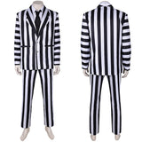 Movie Beetlejuice 2024 Beetlejuice Black and White Striped Suit Cosplay Costume Outfits Halloween Carnival Suit