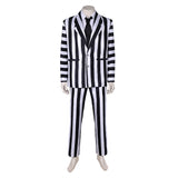 Movie Beetlejuice 2024 Beetlejuice Black and White Striped Suit Cosplay Costume Outfits Halloween Carnival Suit