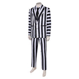 Movie Beetlejuice 2024 Beetlejuice Black and White Striped Suit Cosplay Costume Outfits Halloween Carnival Suit