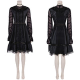 Movie Beetlejuice 2024 Lydia Deetz Women Black Mesh Dress Cosplay Costume Outfits Halloween Carnival Suit