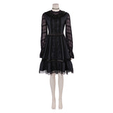 Movie Beetlejuice 2024 Lydia Deetz Women Black Mesh Dress Cosplay Costume Outfits Halloween Carnival Suit