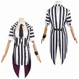 Movie Beetlejuice 2024 Lydia Deetz Women Black Stripe Dress Outfit Cosplay Costume Outfits Halloween Carnival Suit