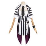 Movie Beetlejuice 2024 Lydia Deetz Women Black Stripe Dress Outfit Cosplay Costume Outfits Halloween Carnival Suit