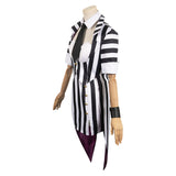 Movie Beetlejuice 2024 Lydia Deetz Women Black Stripe Dress Outfit Cosplay Costume Outfits Halloween Carnival Suit