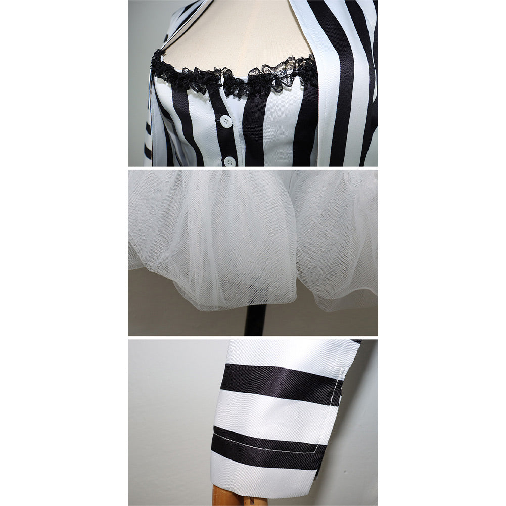 Movie Beetlejuice 2024 Lydia Deetz Women Black White Stripe Dress Cosp TrendsinCosplay Movie Beetlejuice 2024 Lydia Deetz Women Black White Stripe Dress Cosp TrendsinCosplay