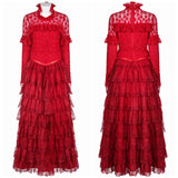 Movie Beetlejuice 2024 Lydia Deetz Women Red Dress Cosplay Costume Outfits Halloween Carnival Suit