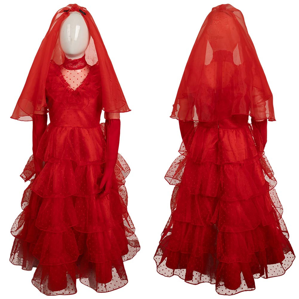 Movie Beetlejuice Lydia Deetz Kids Children Red Wedding Dress Cosplay – TrendsinCosplay