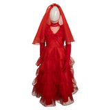 Movie Beetlejuice Lydia Deetz Kids Children Red Wedding Dress Cosplay Costume Outfits Halloween Carnival Suit