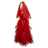 Movie Beetlejuice Lydia Deetz Kids Children Red Wedding Dress Cosplay Costume Outfits Halloween Carnival Suit