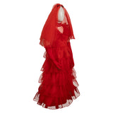 Movie Beetlejuice Lydia Deetz Kids Children Red Wedding Dress Cosplay Costume Outfits Halloween Carnival Suit
