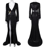 Movie Elvira: Mistress of the Dark Elvira Women Black Dress Cosplay Costume Outfits Halloween Carnival Suit