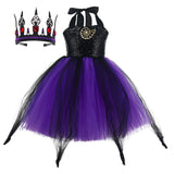 Movie Maleficent Witch Kids Children Purple Tutu Dress With Crown Cosplay Costume Outfits Halloween Carnival Suit