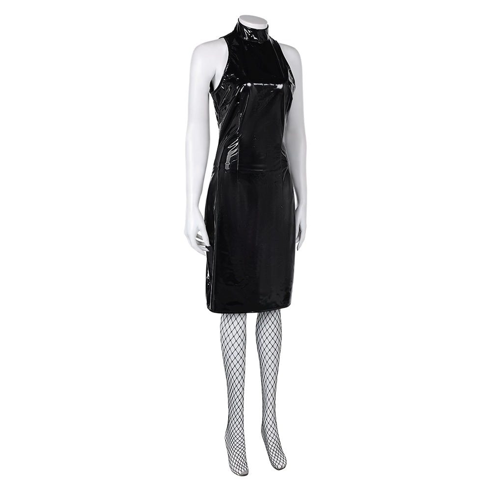 halloween costumes with black leather dress Women's Dress Patent Leather Dresses Anime Costume Halloween Outfits Party Mesh