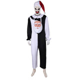 Movie Terrifier 3 (2024) Art the Clown Black And White Jumpsuit With Mask Full Set Cosplay Costume