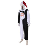 Movie Terrifier 3 (2024) Art the Clown Black And White Jumpsuit With Mask Full Set Cosplay Costume