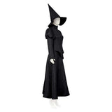 Movie Wicked 2024 Elphaba Thropp Women Black Dress Cosplay Costume Outfits Halloween Carnival Suit