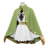 Mushoku Tensei Sylphiette Women White Dress with Green Cape Cosplay Costume Outfit Halloween Carnival Suit