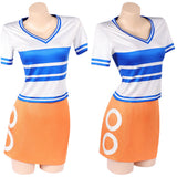 Nami Women Blue and White Striped Outfit Cosplay Costume Outfit Halloween Carnival Suit