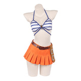 One Piece Live-Action Nami Blue and White Swimsuit Cosplay Costume Outfit Halloween Carnival Suit