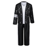 Pop Star Black Retro 80s Stage-style Classic Jacket and Hat Set Cosplay Costume Outfit Halloween Carnival Suit