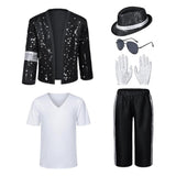 Pop Star Black Retro 80s Stage-style Classic Jacket and Hat Set Cosplay Costume Outfit Halloween Carnival Suit