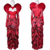 Queen Of Hearts Women Red Dress Cosplay Costume Outfits Halloween Carnival Suit