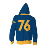 TV Fallout Vault 76 Dweller Cosplay Hooded Sweatshirt Unisex Casual Streetwear Zip Up Jacket Coat