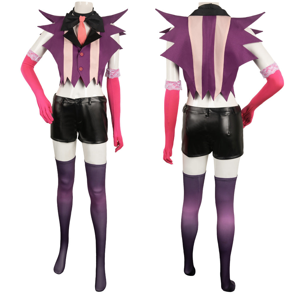 TV Hazbin Hotel Angel Dust Women Purple Combat Suit Cosplay Costume Ou –  TrendsinCosplay