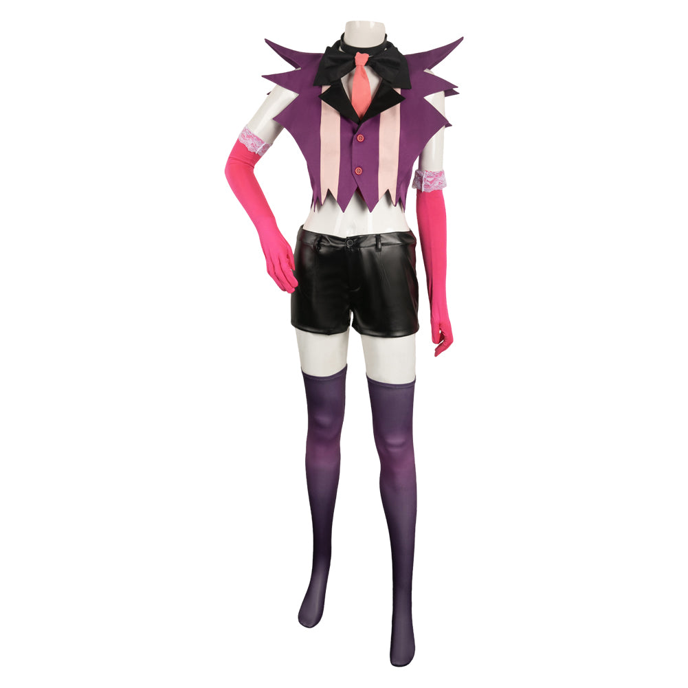 TV Hazbin Hotel Angel Dust Women Purple Combat Suit Cosplay Costume Ou –  TrendsinCosplay