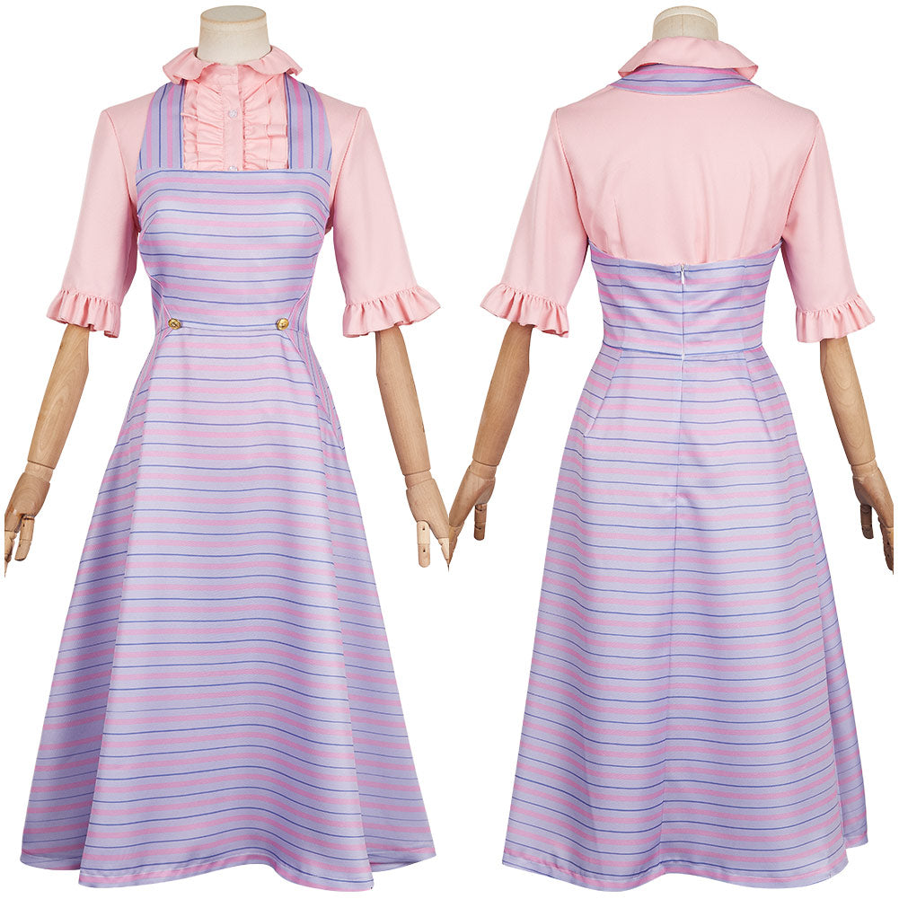 Wicked 2024 Glinda Women Pink Blue Striped Dress Cosplay Costume Outfi TrendsinCosplay Wicked 2024 Glinda Women Pink Blue Striped Dress Cosplay Costume Outfi TrendsinCosplay