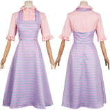 Wicked 2024 Glinda Women Pink Blue Striped Dress Cosplay Costume Outfits Halloween Carnival Suit