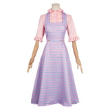 Wicked 2024 Glinda Women Pink Blue Striped Dress Cosplay Costume Outfits Halloween Carnival Suit