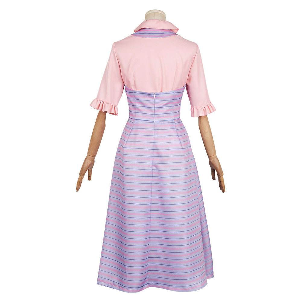 pink and blue dress women Wicked 2024 Glinda Women Pink Blue Striped Dress Cosplay Costume Outfi – TrendsinCosplay